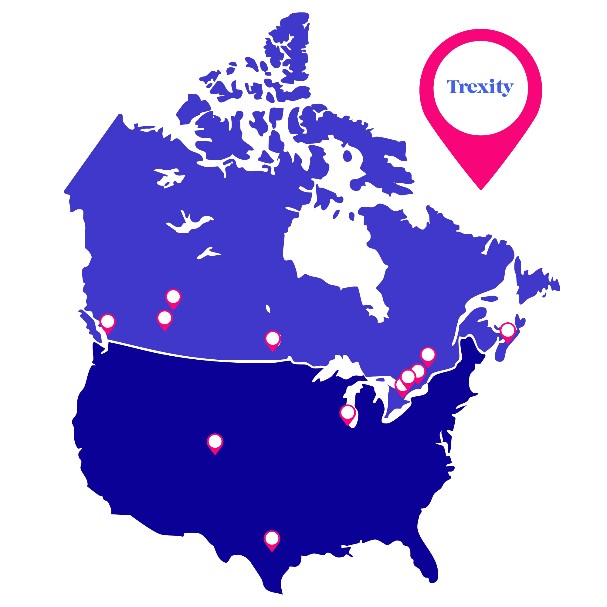 Trexity map for the United States and Canada