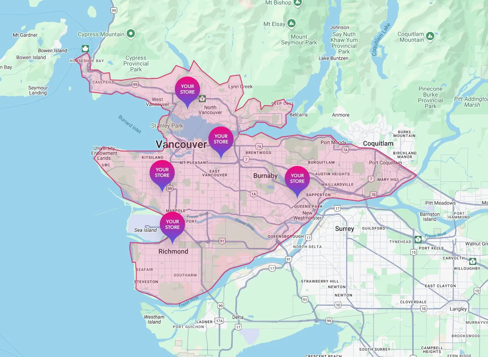 Trexity Vancouver pickup zone map