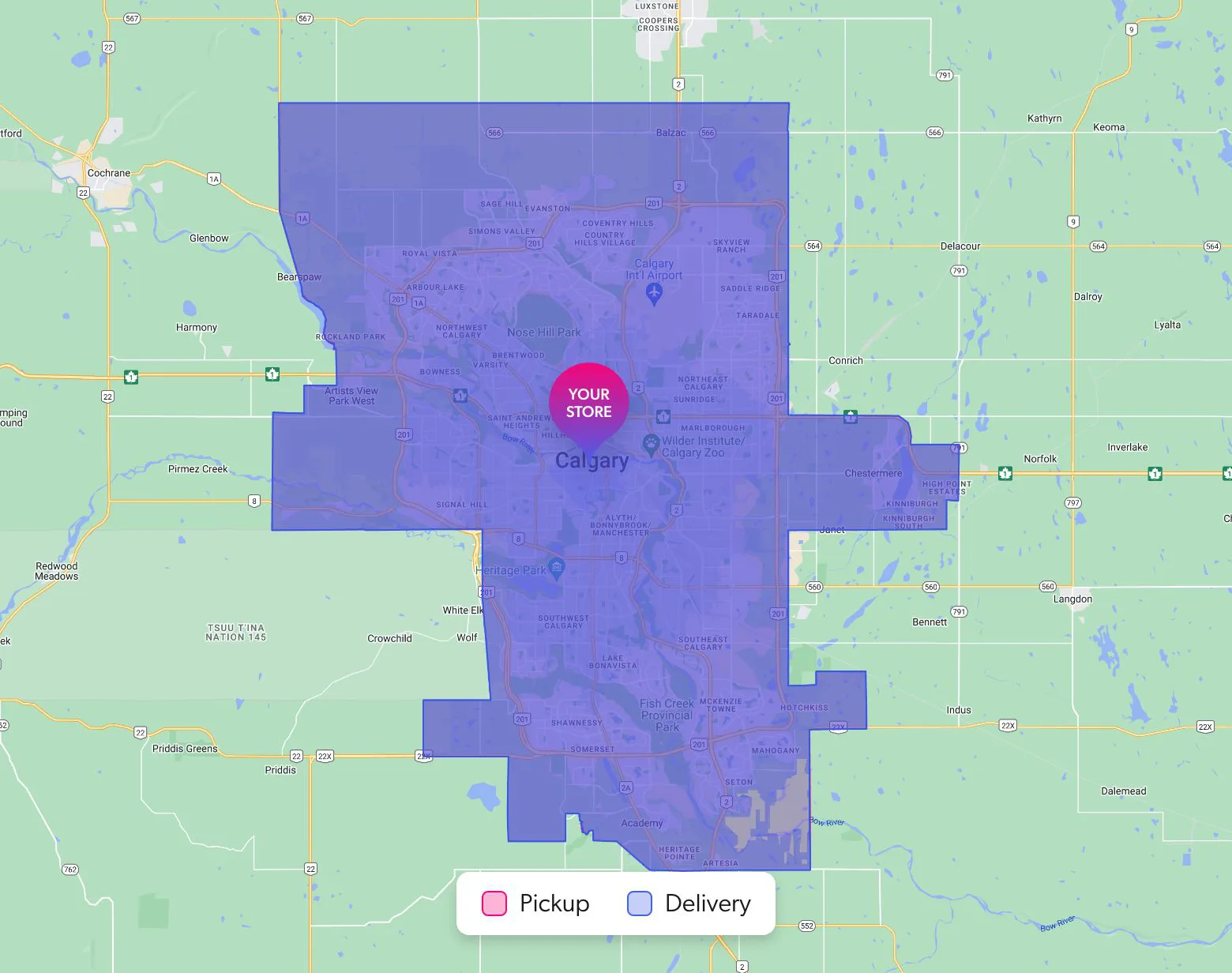 Calgary pickup and delivery zones
