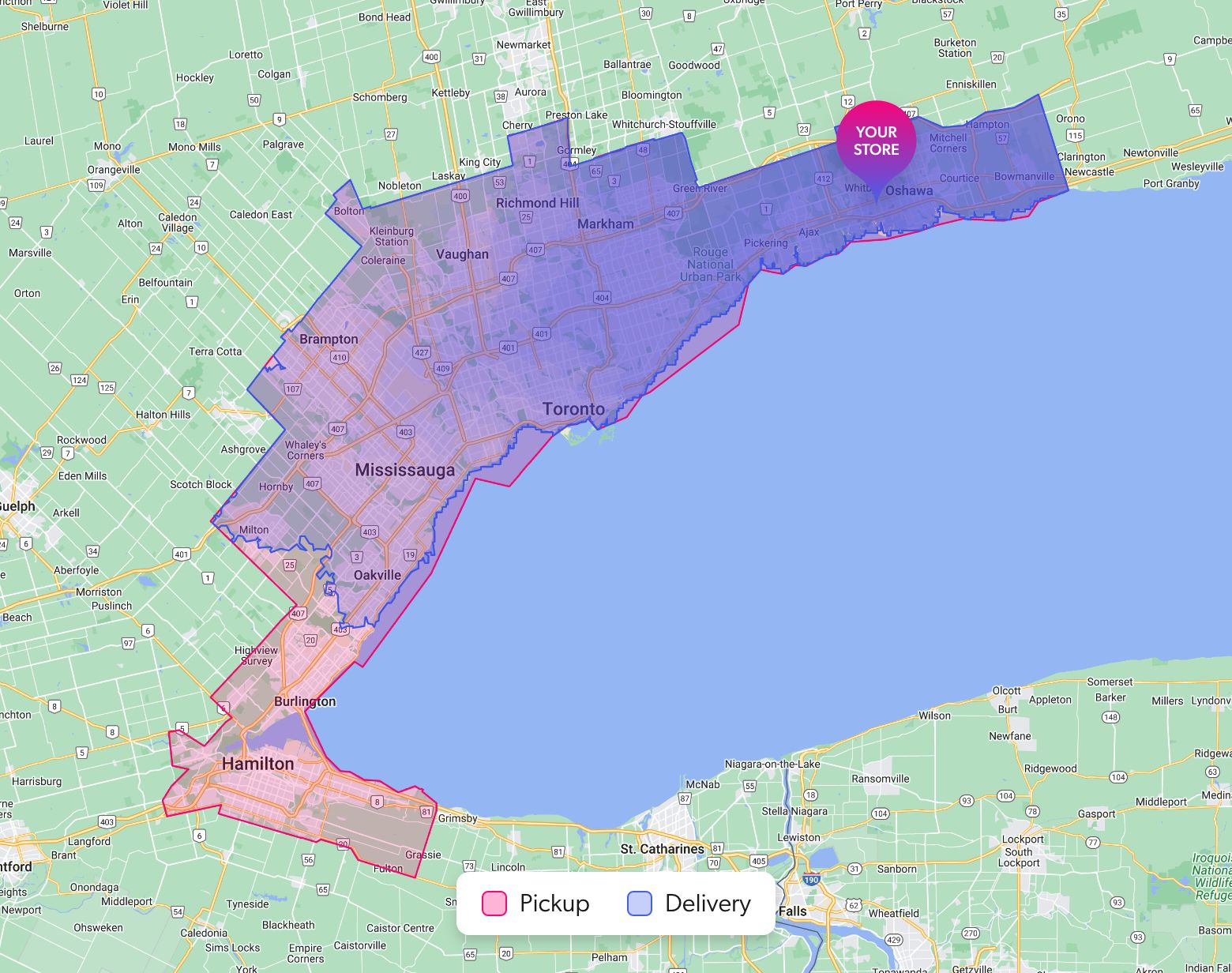 Oshawa pickup and delivery zones