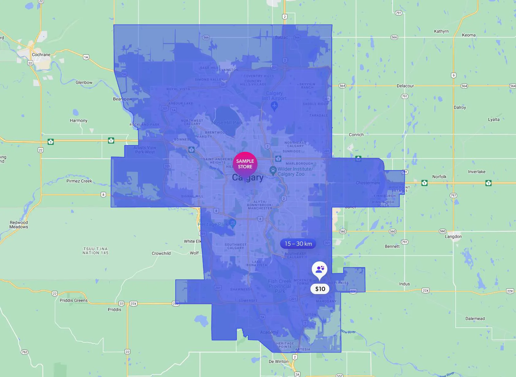 Sample Calgary delivery pricing map