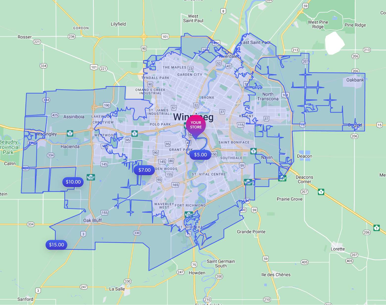 Trexity Winnipeg delivery zones