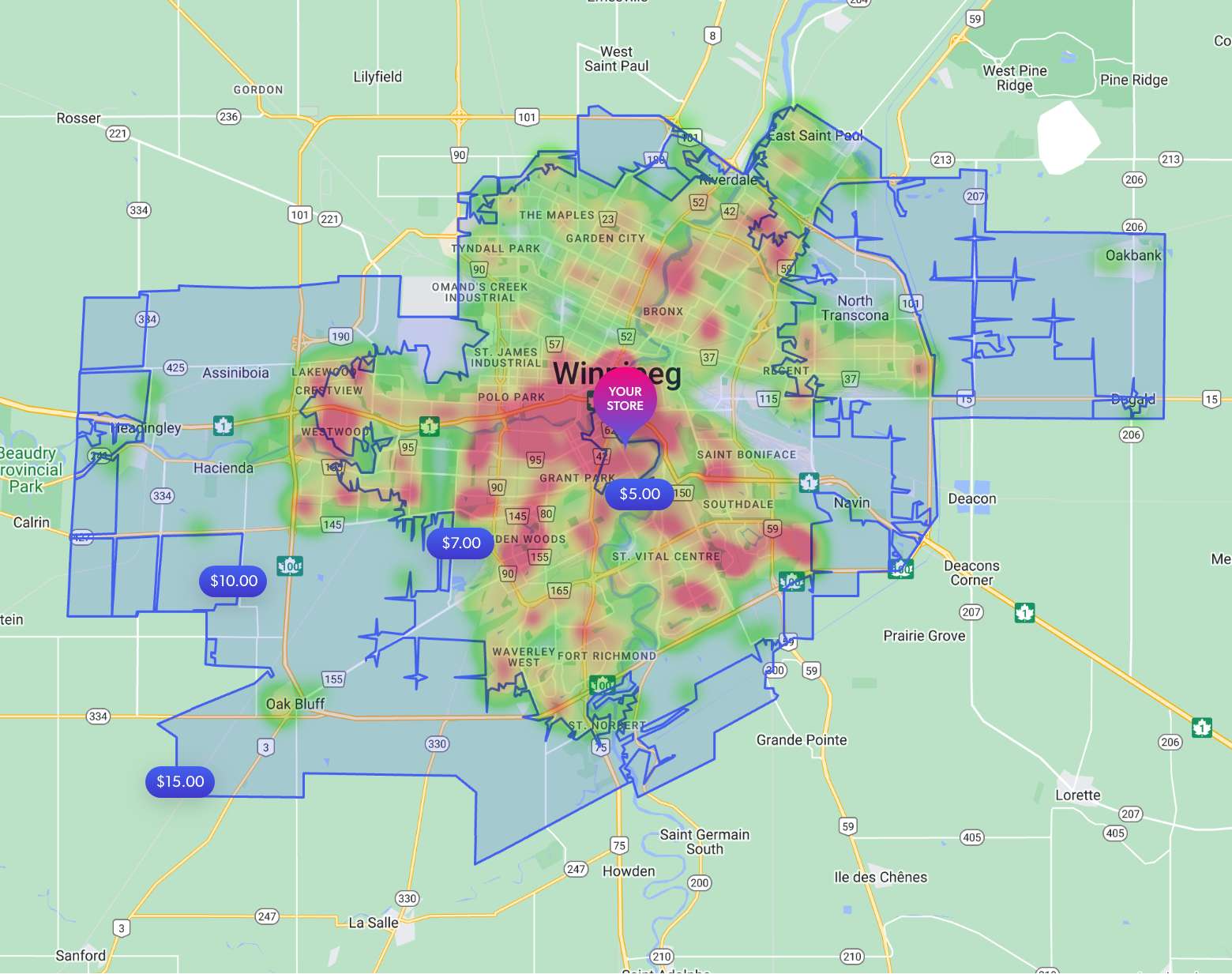 Trexity Winnipeg delivery heat map